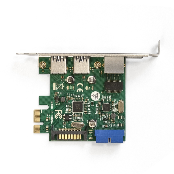 Контроллер ExeGate EXE-362 PCI-E 2.0, 2 x USB 3.0 ext + 1 x USB 3.0 int + LAN UTP 1000Mbps, разъем доп.питания