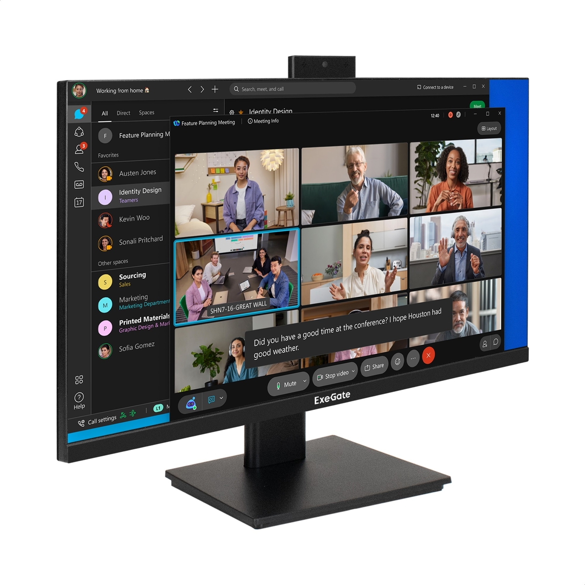 Монитор 23.8" ExeGate SmartView EH2407C IPS 1920x1080, 75 Гц, 5 мс, 16:9, 250 кд/м², 1xHDMI, VGA, USB, Flicker Free, Low Blue Light, с веб-камерой 2 Мп, черный