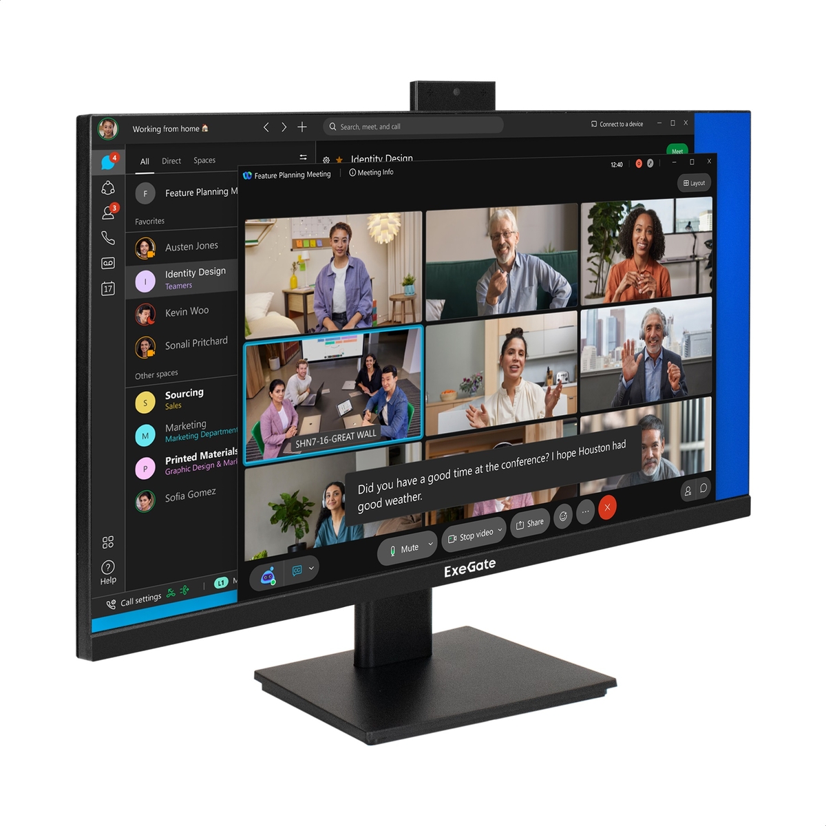 Монитор 27" ExeGate SmartView EH2707C IPS 1920x1080, 75 Гц, 5 мс, 16:9, 250 кд/м², 1xHDMI, VGA, USB, Flicker Free, Low Blue Light, с веб-камерой 2 Мп, черный